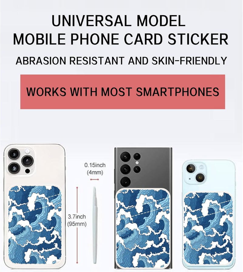 AOHRO Dual Pocket Leather Phone Wallet Adhesive Stick On, Cute Card Holder for Most Phone Cases - Blue Sea - Image 2